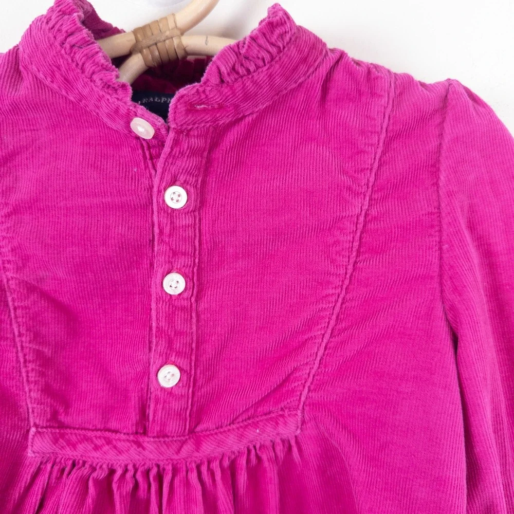 Ralph Lauren Corduroy Top Kids 24M Pink Ruffle Neck Button‎ Front Long Sleeve